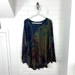 Inoah Art To Wear Dark Colored Abstract Pattern Long Sleeve Knit Top Size XL